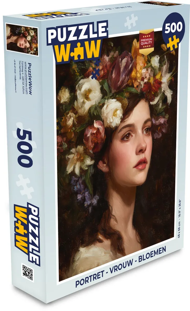 PuzzleWow Portret Vrouw Bloemen Puzzel - 1000 Stukken