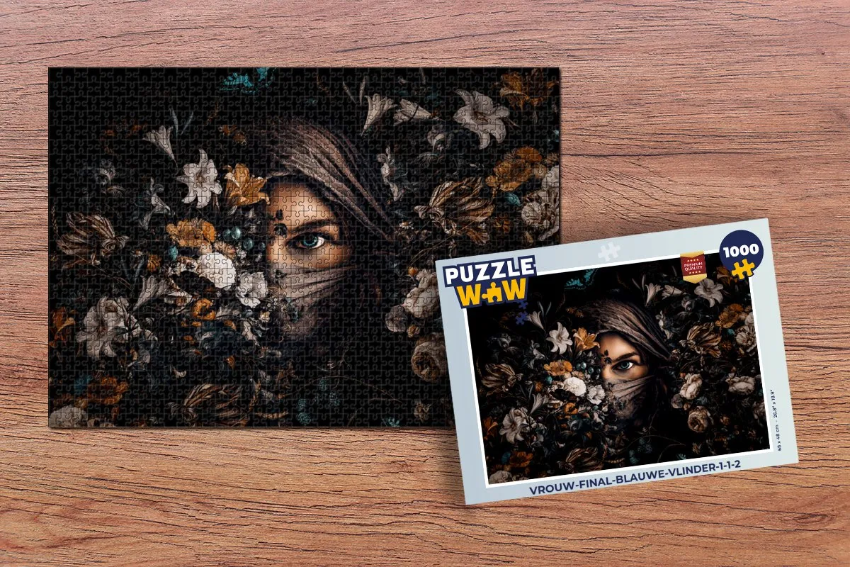 PuzzleWow Bloemen Vlinder Portret Legpuzzel 1000 Stuks - Multicolor