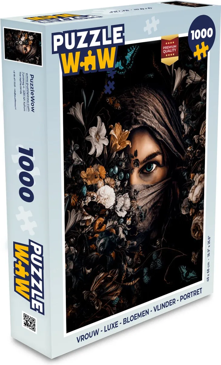 PuzzleWow Bloemen Vlinder Portret Legpuzzel 1000 Stuks - Multicolor