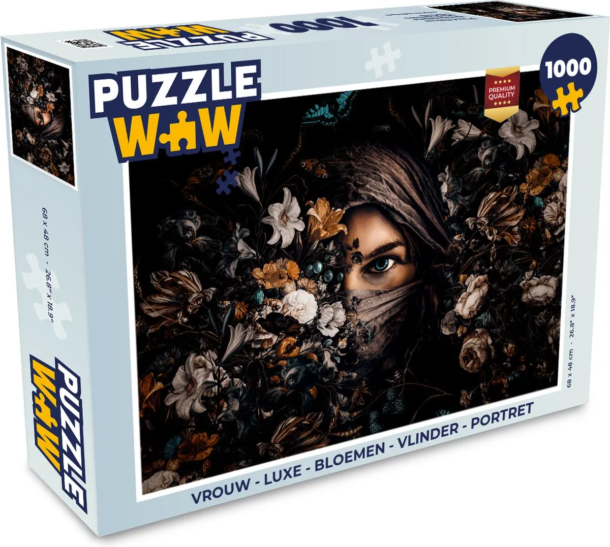 PuzzleWow Bloemen Vlinder Portret Legpuzzel 1000 Stuks - Multicolor