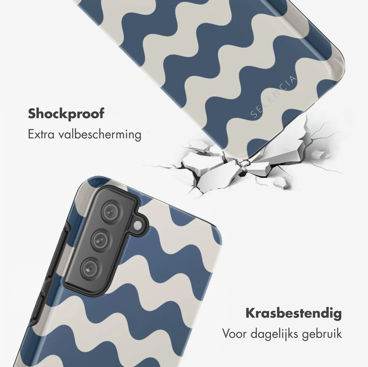 Selencia Wave Vibes Classic Blue Hoesje Samsung Galaxy S21 FE