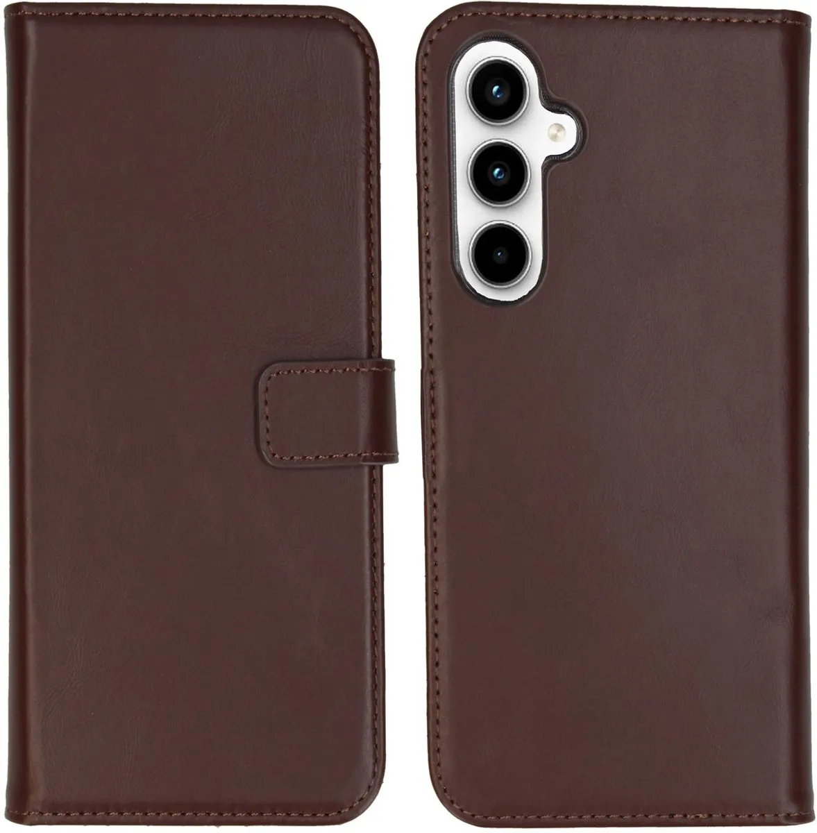Selencia Hoesje Samsung Galaxy A55 - Echt Lederen Bookcase Donkerbruin