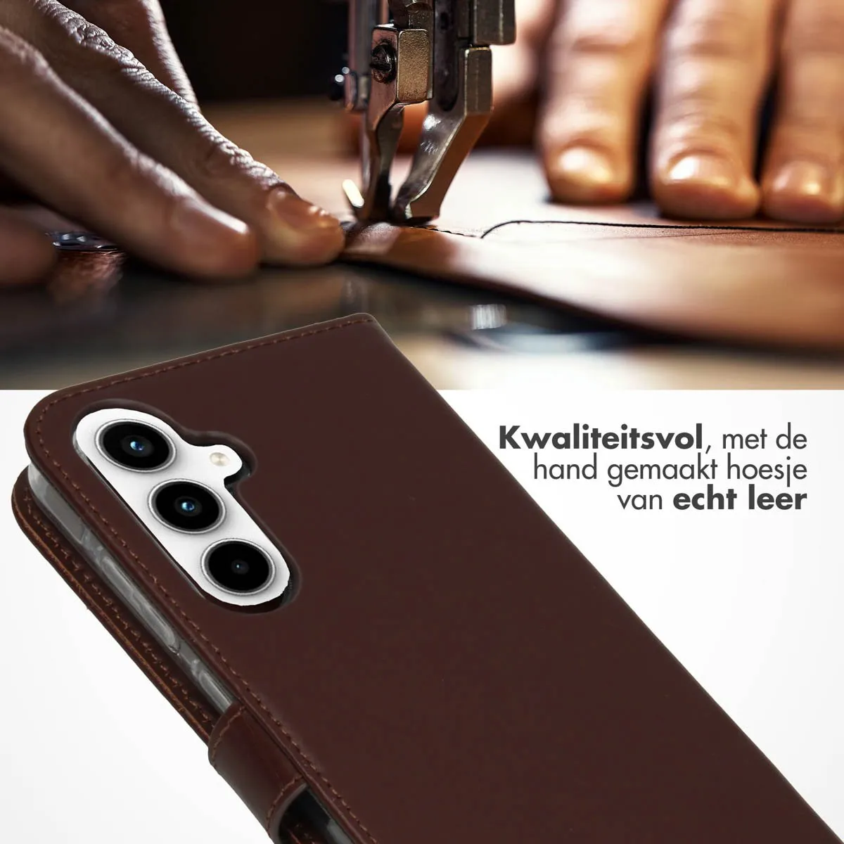 Selencia Hoesje Samsung Galaxy A55 - Echt Lederen Bookcase Donkerbruin