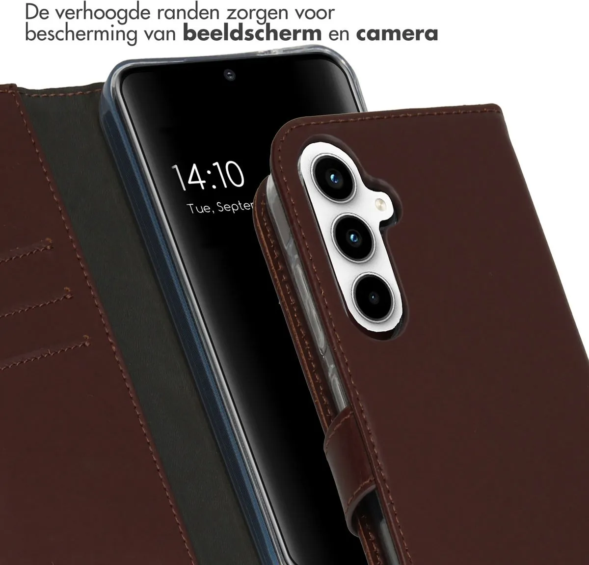 Selencia Hoesje Samsung Galaxy A55 - Echt Lederen Bookcase Donkerbruin
