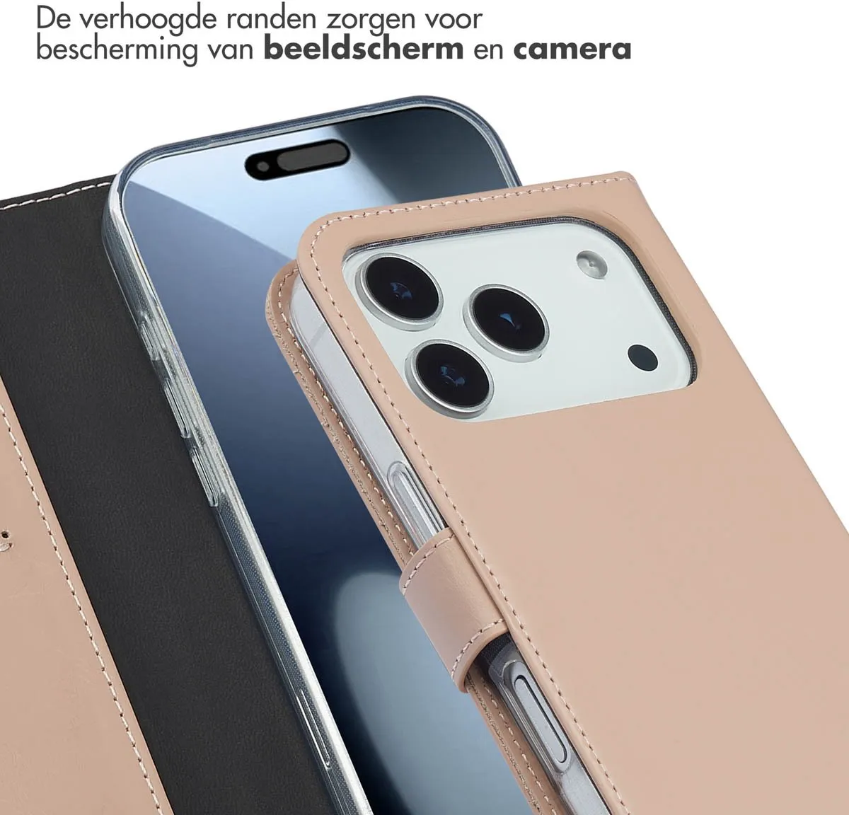Selencia Hoesje iPhone 17 Pro Echt Lederen Bookcase - Lichtroze