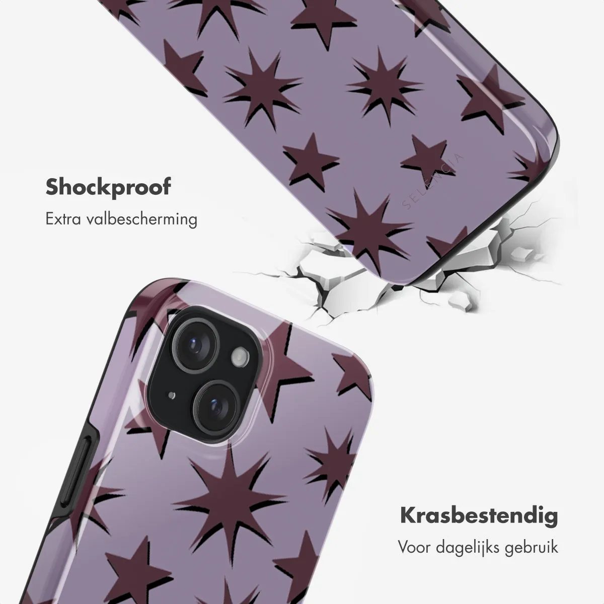 Selencia Hoesje iPhone 15 Stars Plum Lilac - MagSafe