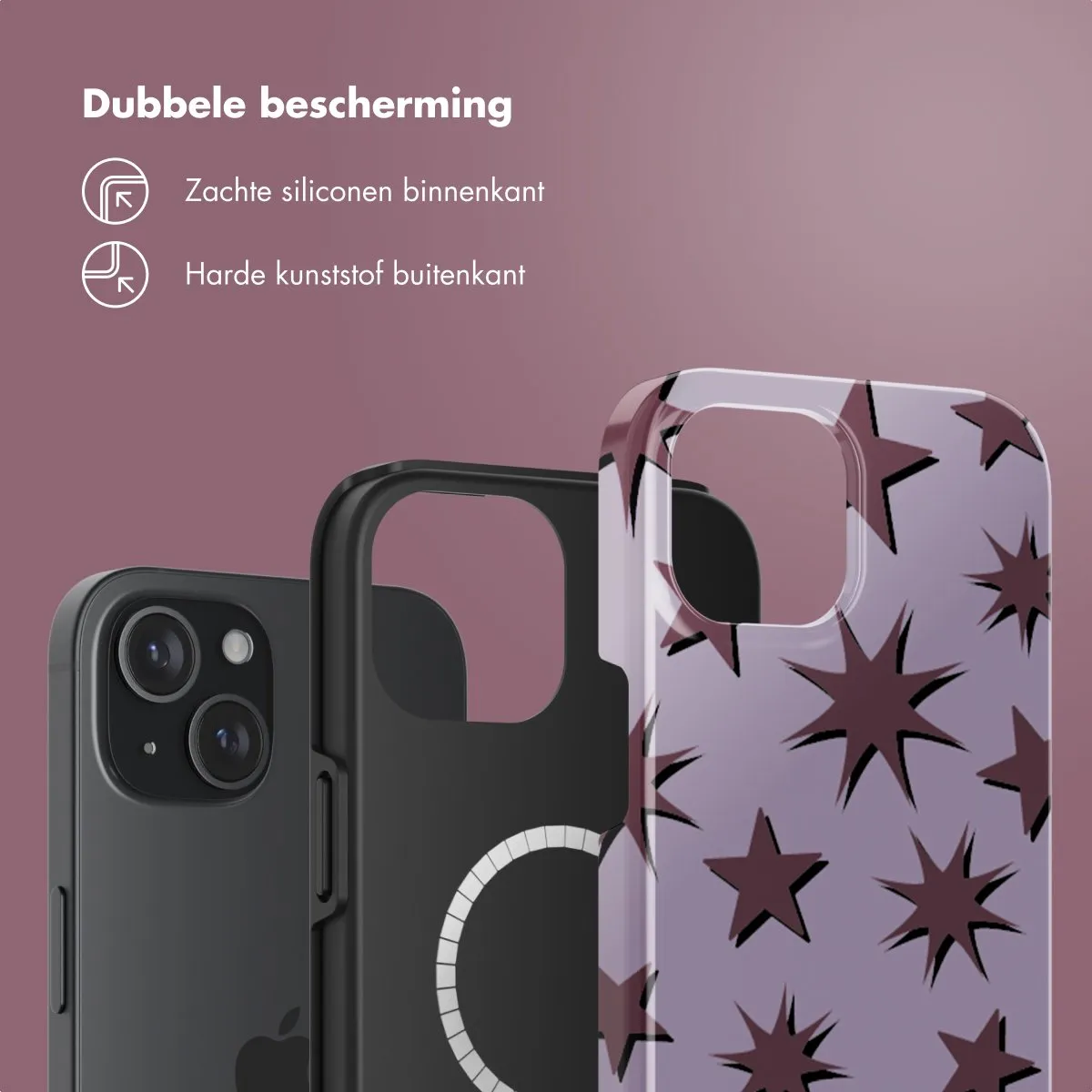 Selencia Hoesje iPhone 15 Stars Plum Lilac - MagSafe
