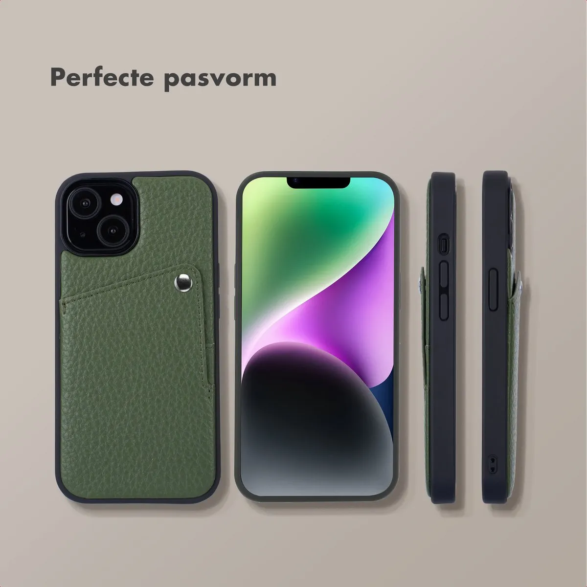 Selencia Hoesje iPhone 13/14 Sage Green - 2 Pasjes - afbeelding 6 van 6