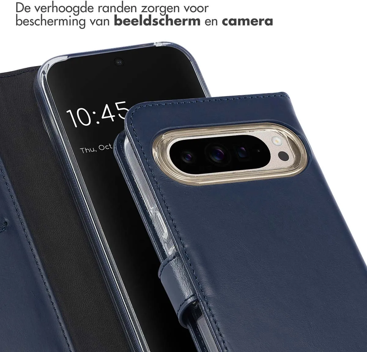 Selencia Hoesje Google Pixel 9/9 Pro - Echt Lederen Bookcase Blauw