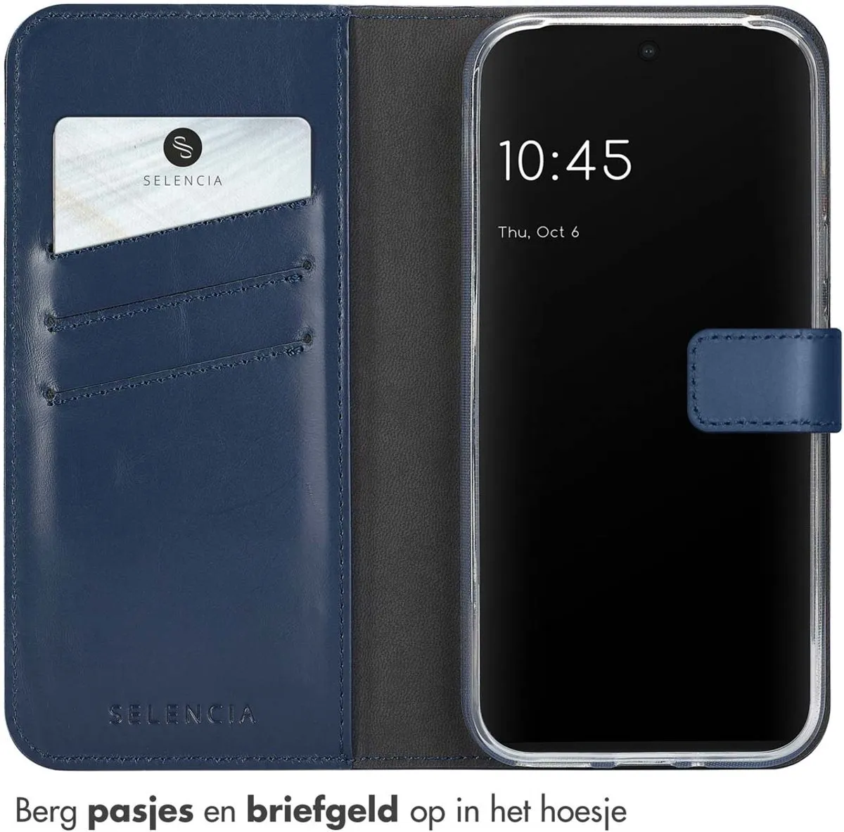Selencia Hoesje Google Pixel 9/9 Pro - Echt Lederen Bookcase Blauw