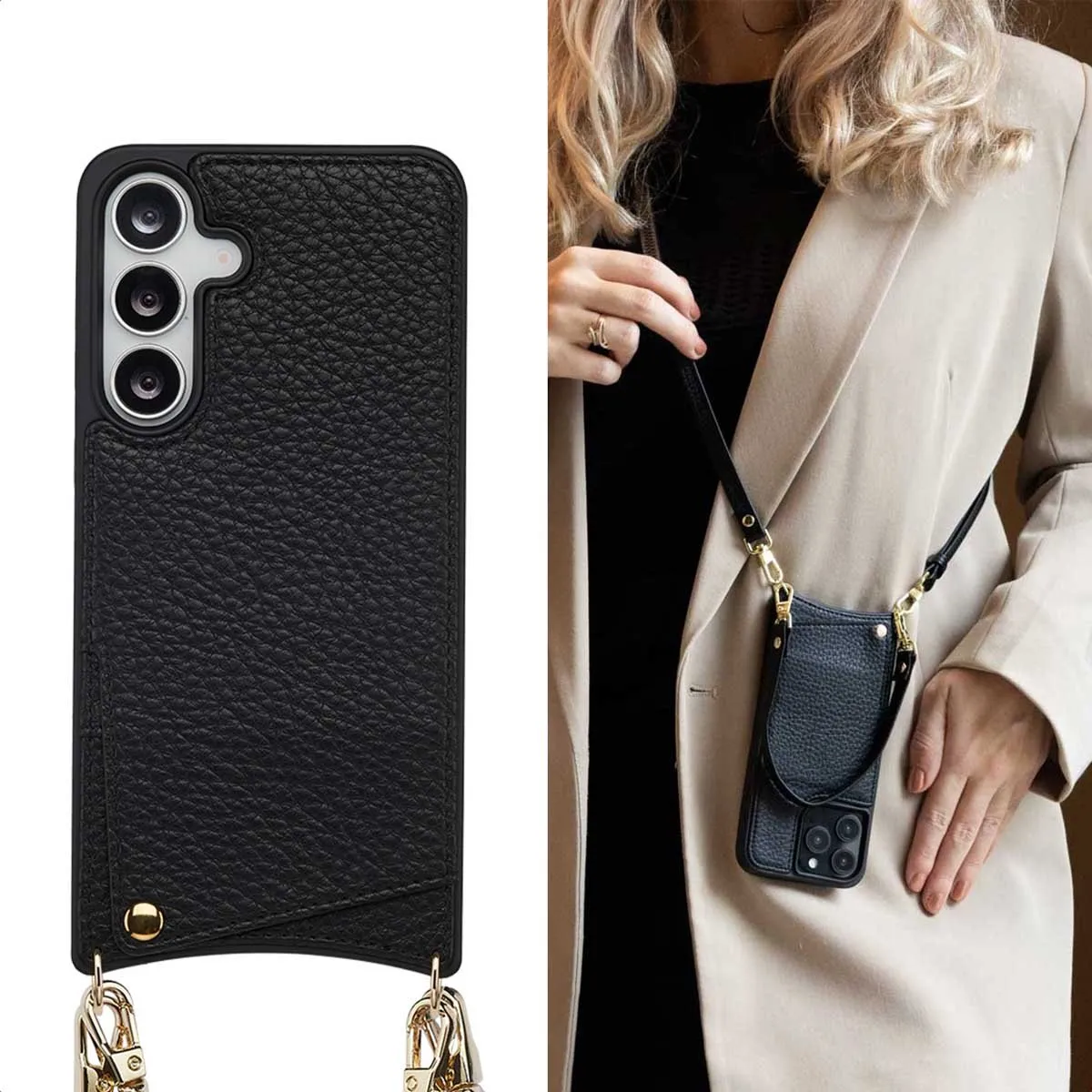 Selencia Hoesje Samsung Galaxy S25 FE - Backcover met koord - 2 Pasjes - Zwart