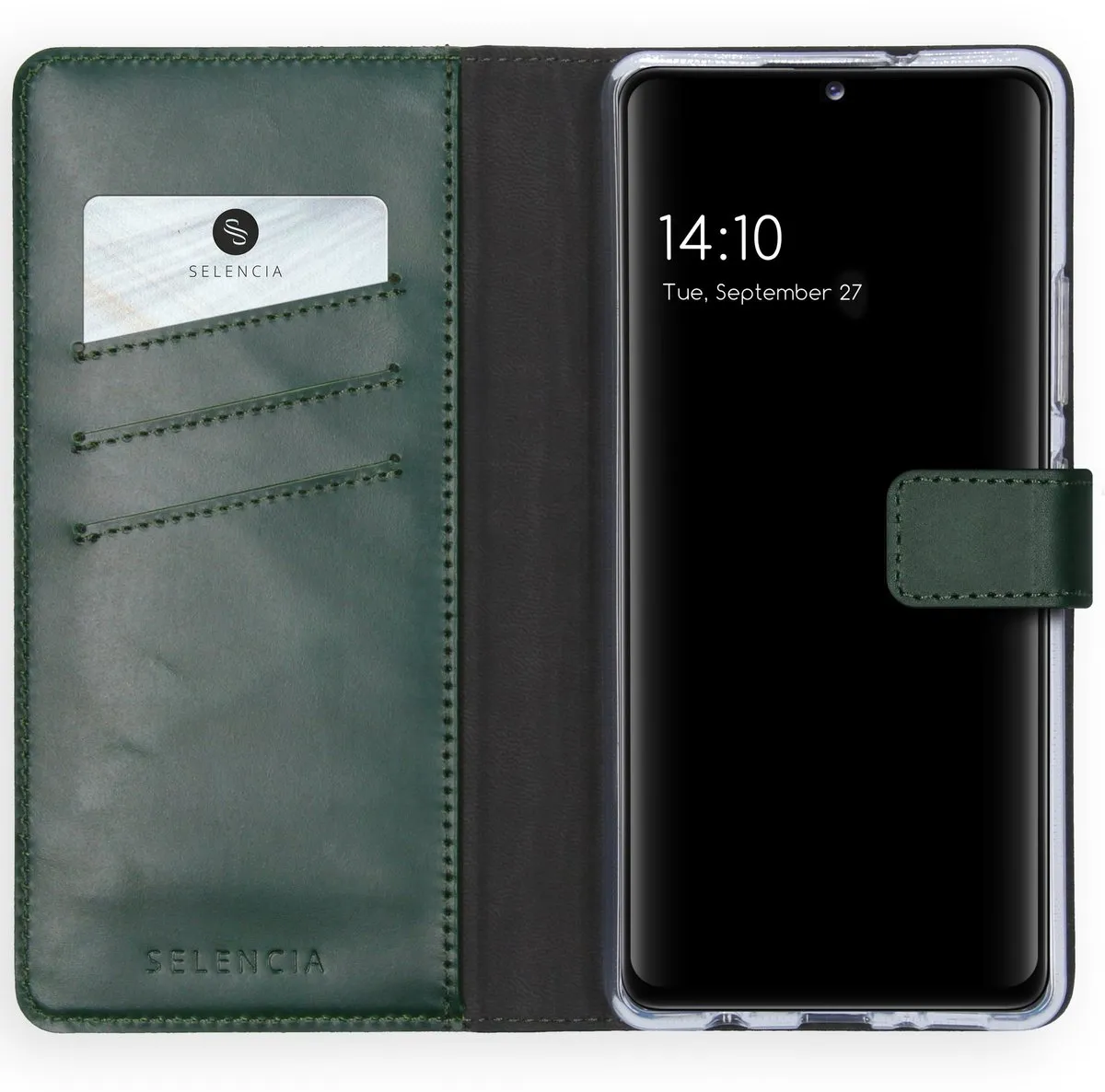 Selencia Hoesje Samsung Galaxy A42 Groen - Lederen Bookcase 3 Pasjes