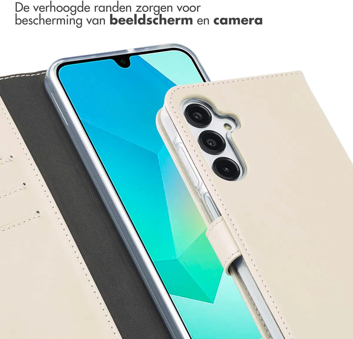 Selencia Hoesje Samsung Galaxy A16 - Echt Lederen Bookcase - Beige