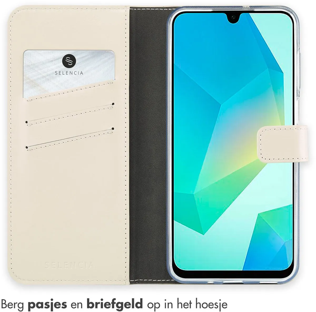 Selencia Hoesje Samsung Galaxy A16 - Echt Lederen Bookcase - Beige