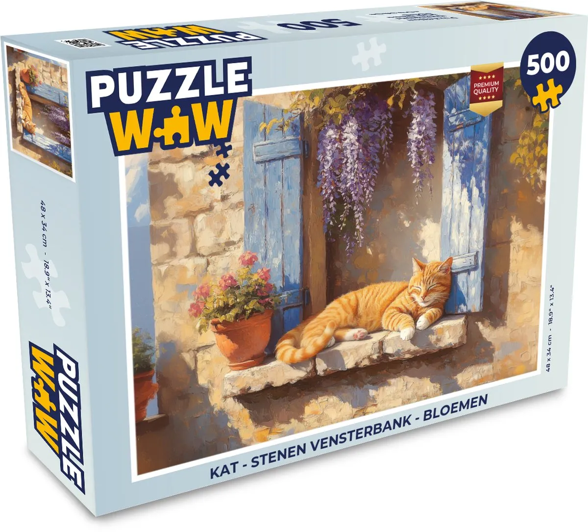PuzzleWow Kat Vensterbank Bloemen Legpuzzel 500 Stuks