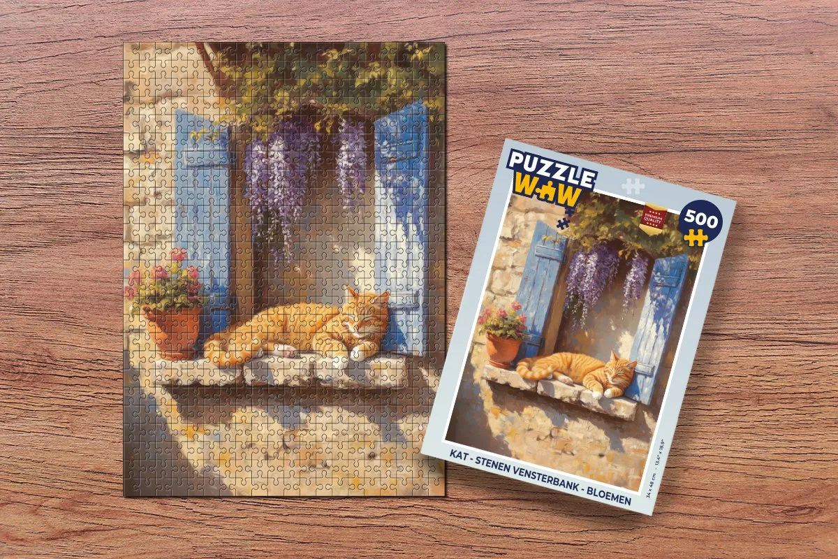 PuzzleWow Kat Vensterbank Bloemen Legpuzzel 500 Stuks