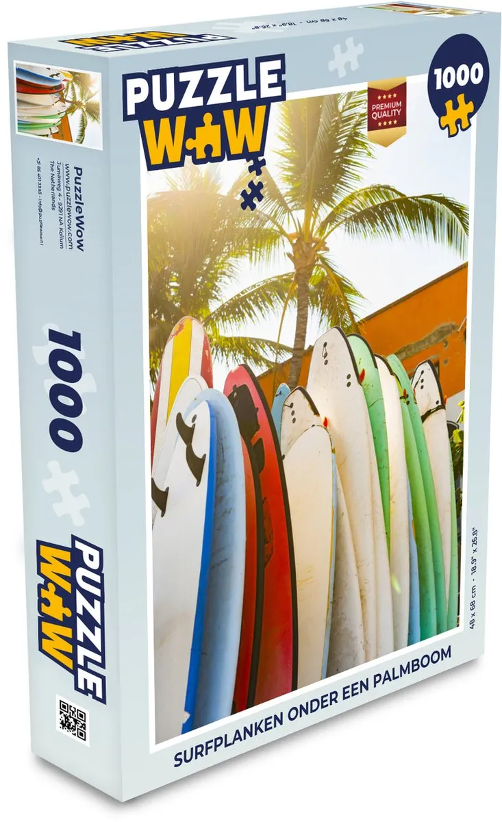 PuzzleWow Legpuzzel Surfplanken onder een palmboom 1000 Stuks - Multicolor