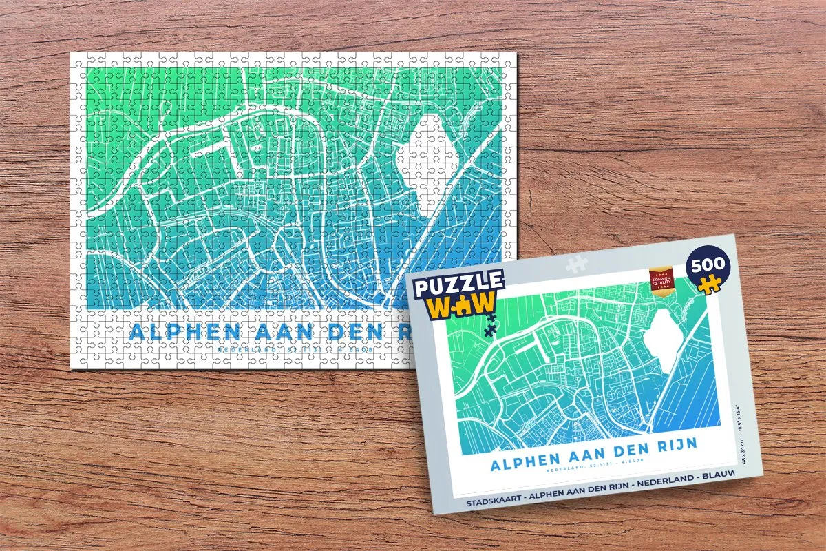 PuzzleWow Stadskaart Alphen aan den Rijn Nederland - Legpuzzel 500 Stuks - Blauw
