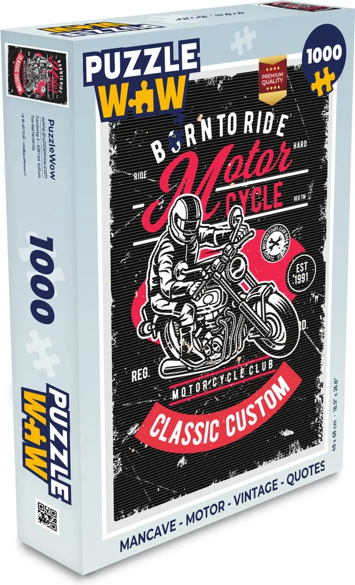 PuzzleWow Mancave Motor Vintage Legpuzzel 1000 Stuks - Multicolor