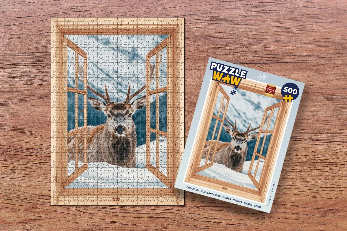 PuzzleWow Doorkijk Hert Landschap Winter Natuur - 500 Stuks