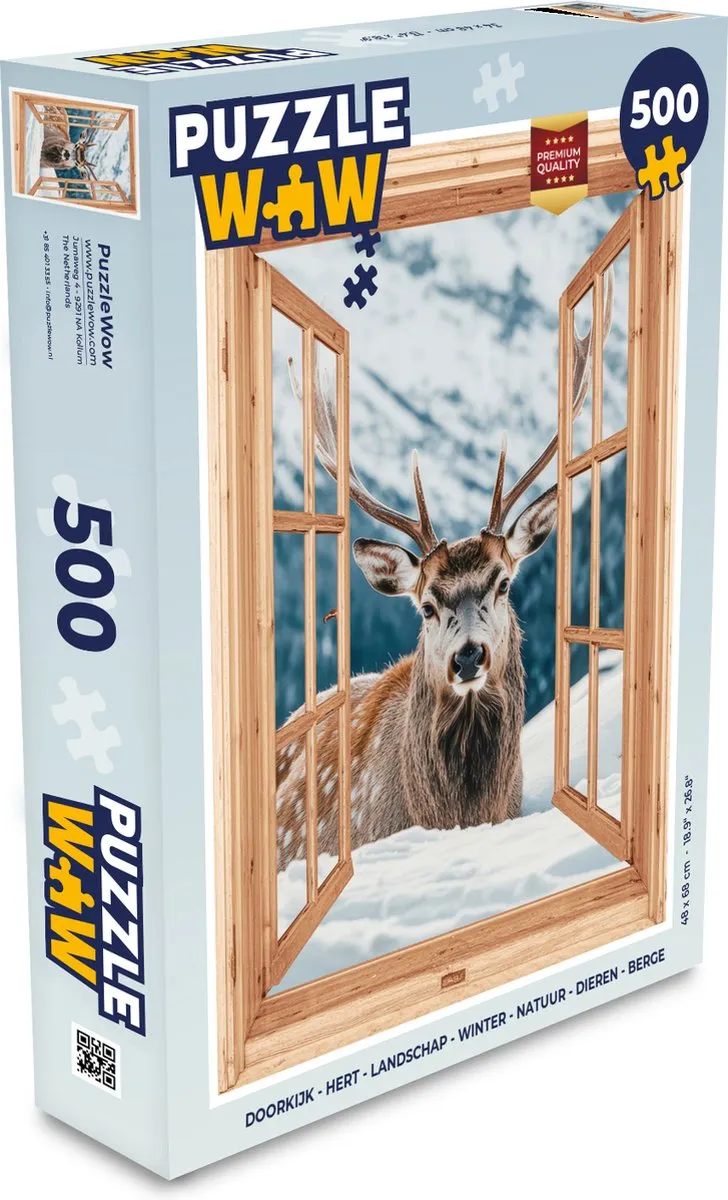 PuzzleWow Doorkijk Hert Landschap Winter Natuur - 500 Stuks