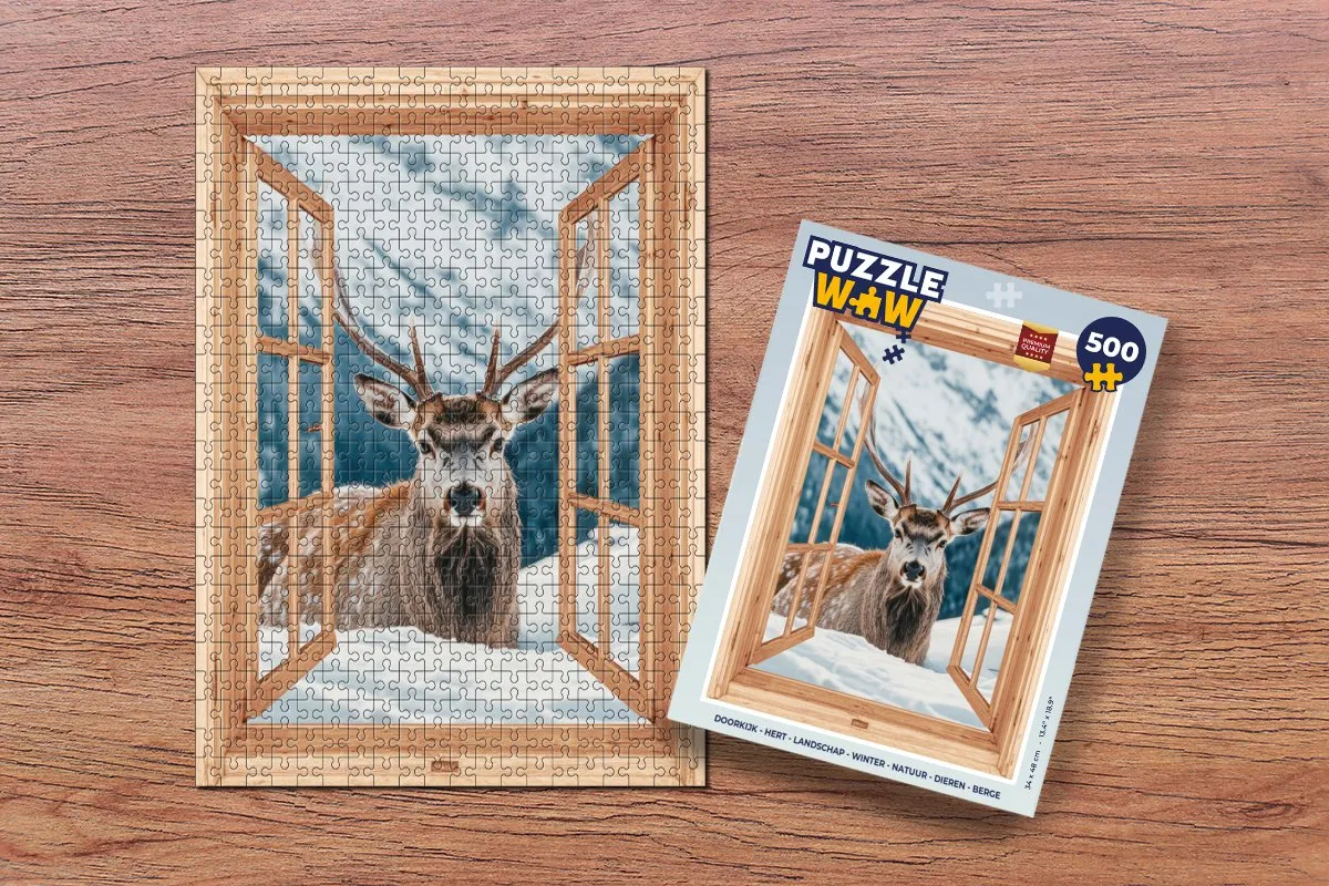 PuzzleWow Doorkijk Hert Landschap Winter Natuur - 500 Stuks