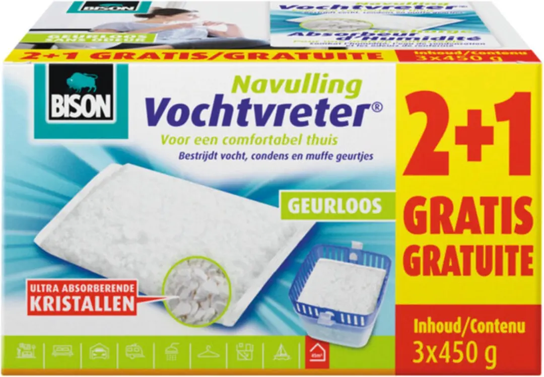 Bison Vochtvreter Navulzak Neutraal 3x450g - afbeelding 6 van 6