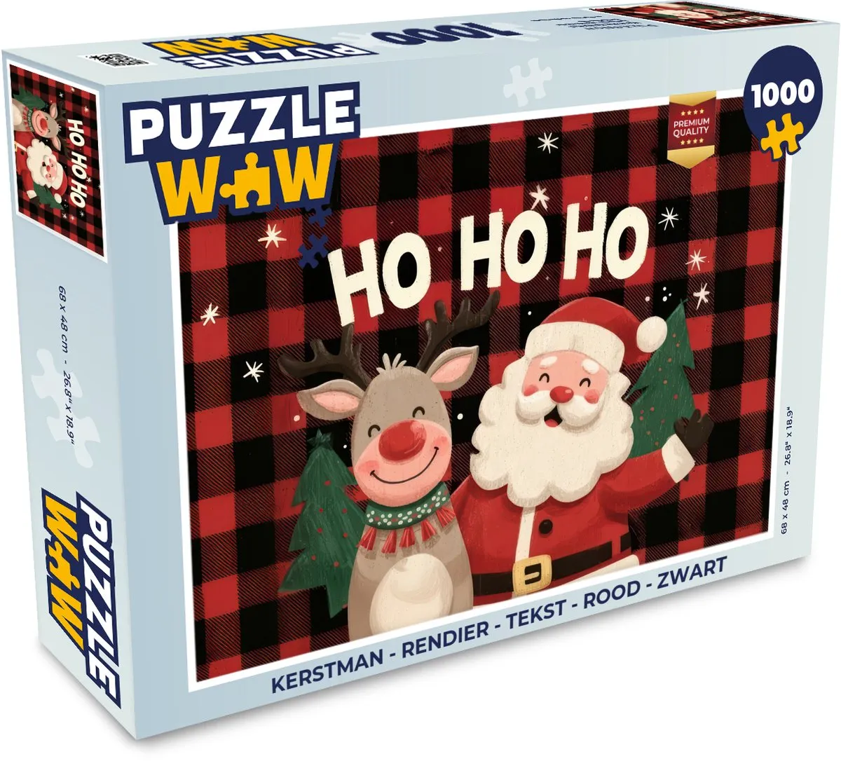 PuzzleWow Kerstman Rendier Puzzel 500 Stuks - Rood/Zwart