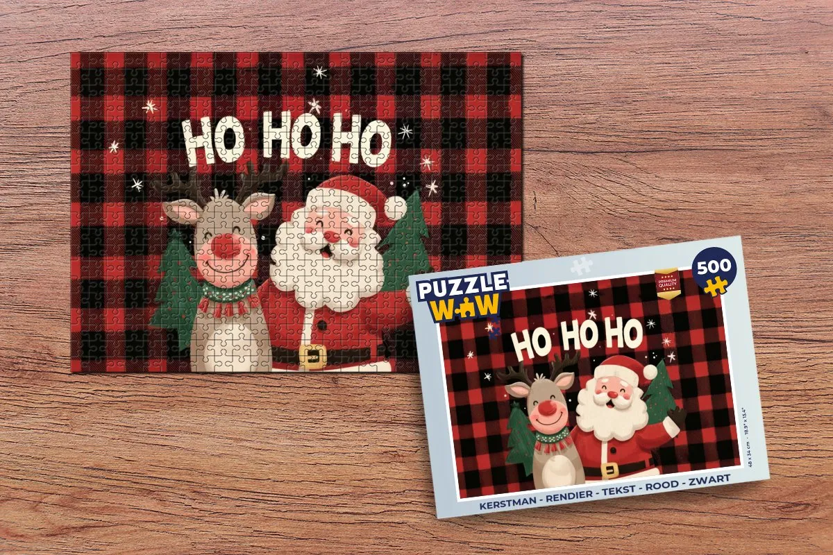 PuzzleWow Kerstman Rendier Puzzel 500 Stuks - Rood/Zwart