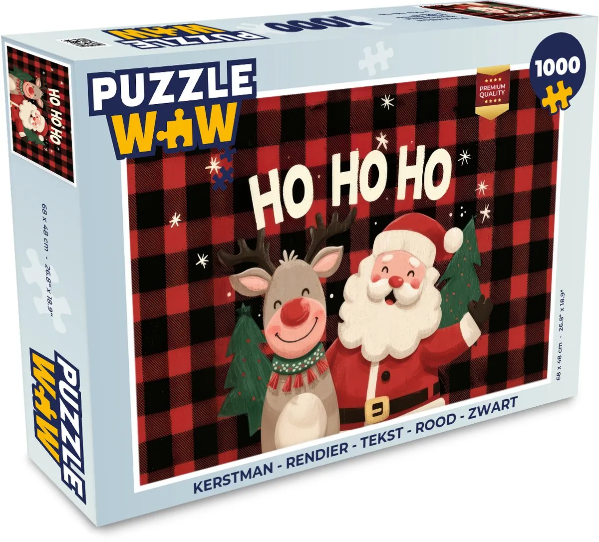 PuzzleWow Kerstman Rendier Puzzel 500 Stuks - Rood/Zwart