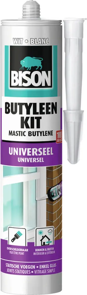 Bison Butyleenkit wit koker 300 ml, voegkit, deur- en raamkozijnen, vensterbanke