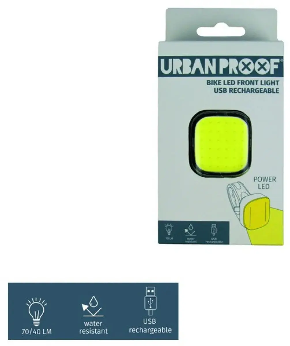 URBAN PROOF High Power Vierkant LED Fietslamp - 70 Lux - USB Oplaadbaar