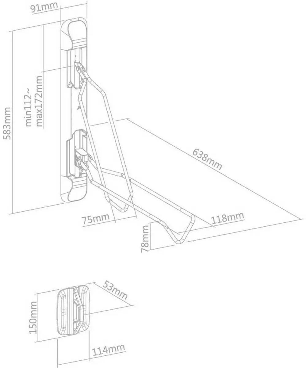 Contec Smart Fold Muurbeugel 559-584mm - 1 Fiets - Zilver - afbeelding 5 van 6