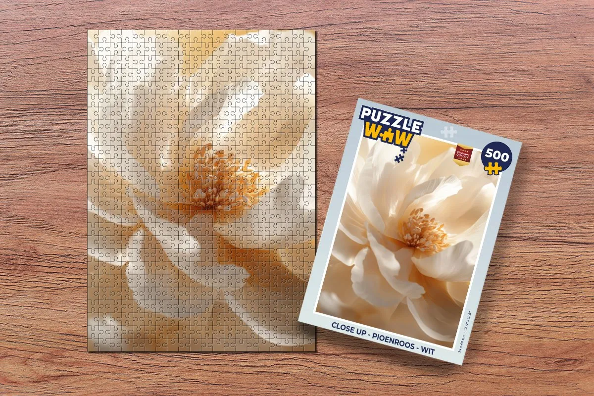 PuzzleWow Close up Pioenroos Legpuzzel 500 Stuks - Wit