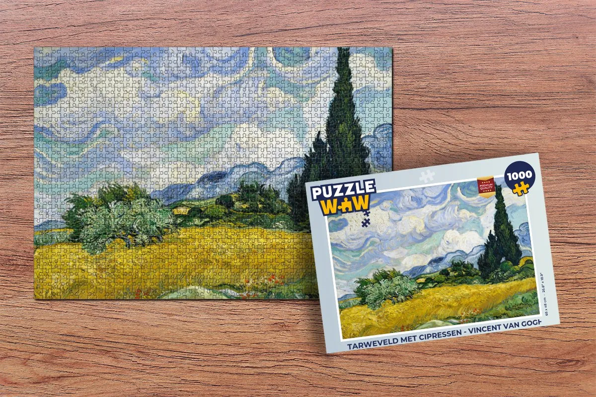 PuzzleWow Vincent van Gogh Tarweveld met Cipressen Legpuzzel 1000 Stuks - Multicolor