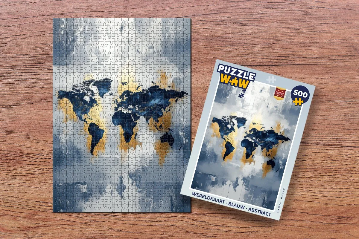 PuzzleWow Wereldkaart Legpuzzel 500 Stuks - Blauw