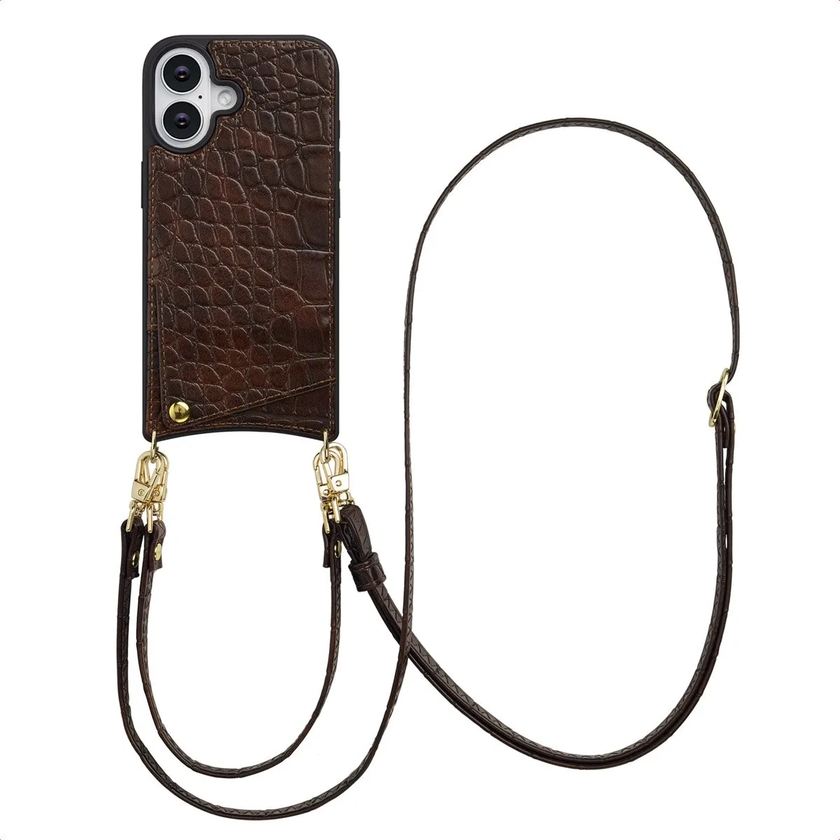 Selencia Croco Backcover iPhone 16 - Donkerbruin