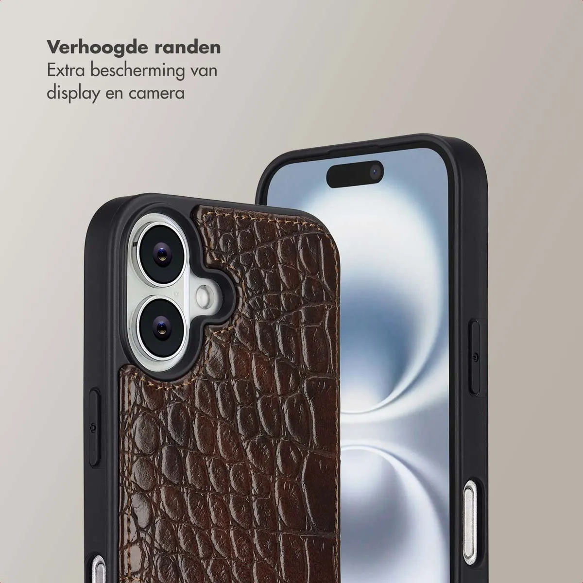 Selencia Croco Backcover iPhone 16 - Donkerbruin