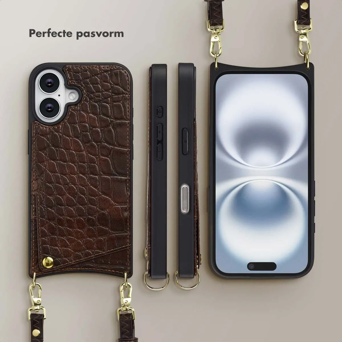 Selencia Croco Backcover iPhone 16 - Donkerbruin