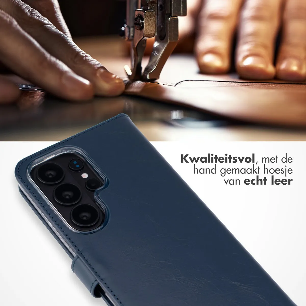 Selencia Hoesje Samsung Galaxy S26 Ultra Donkerblauw - Lederen Bookcase 3 Pasjes