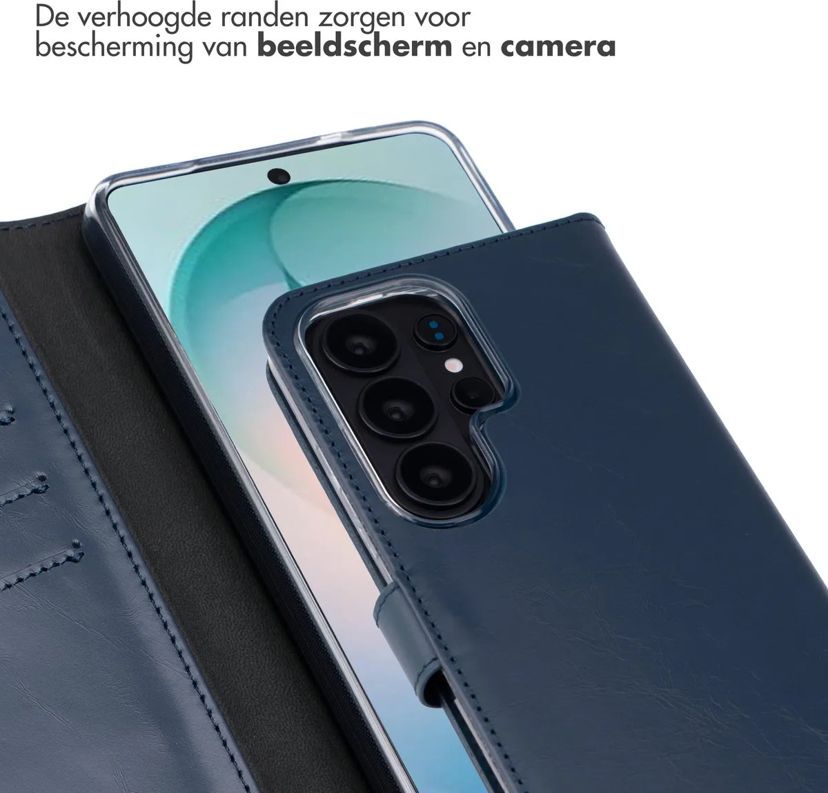 Selencia Hoesje Samsung Galaxy S26 Ultra Donkerblauw - Lederen Bookcase 3 Pasjes