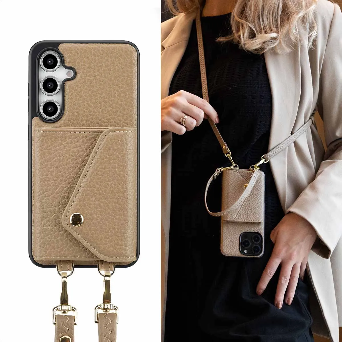 Selencia Koordhoes Samsung Galaxy S24 FE - Taupe - 2 Pasjes