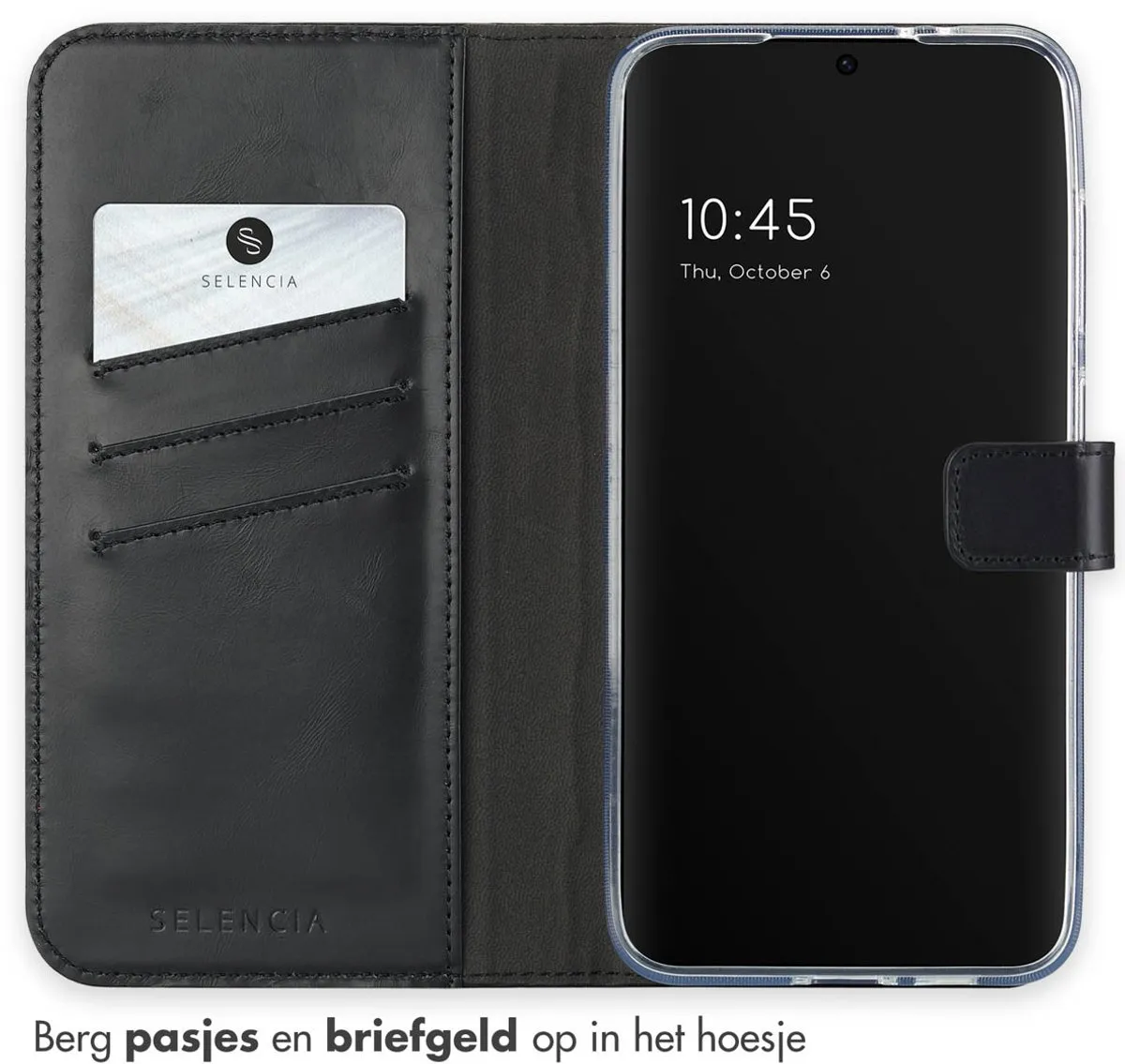 Selencia Hoesje Samsung Galaxy S24 FE - Echt Lederen Bookcase 3 Stuks - Zwart