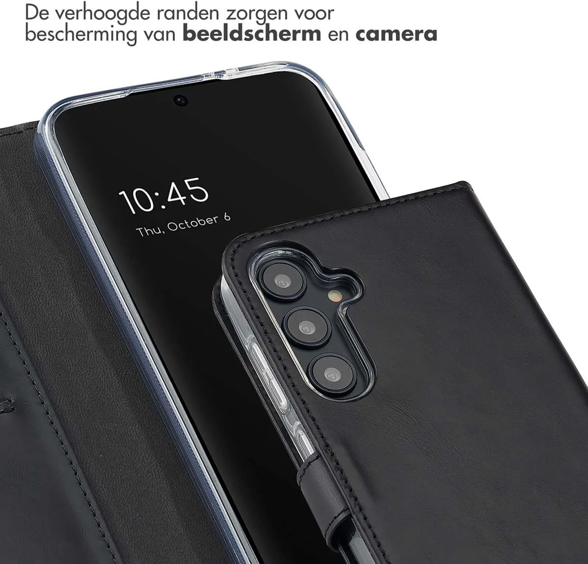 Selencia Hoesje Samsung Galaxy S24 FE - Echt Lederen Bookcase 3 Stuks - Zwart
