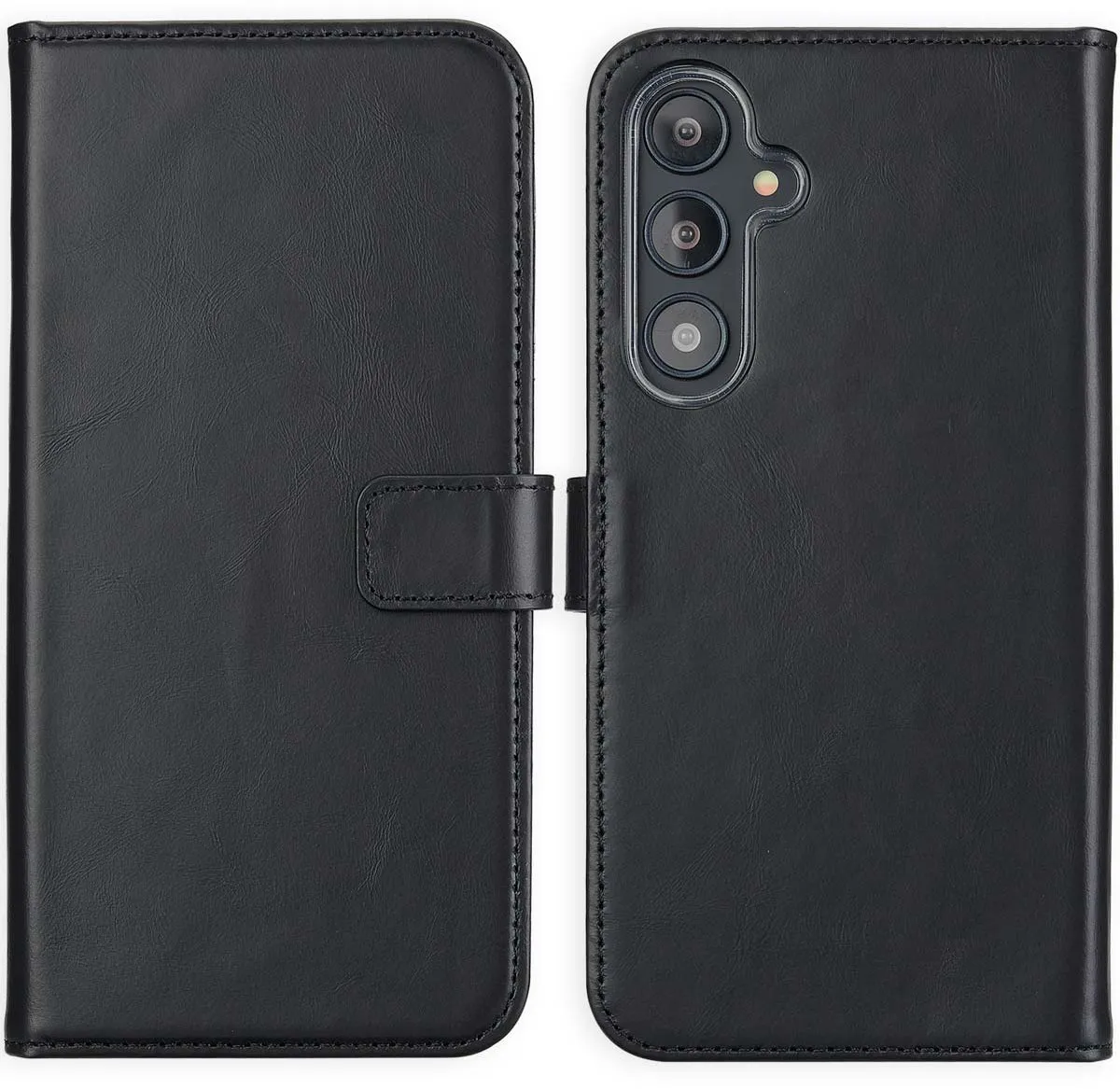 Selencia Hoesje Samsung Galaxy S24 FE - Echt Lederen Bookcase 3 Stuks - Zwart