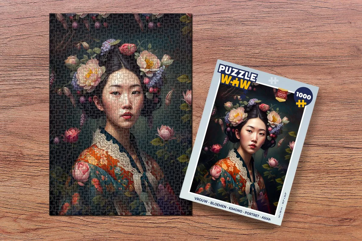 PuzzleWow Kimono Bloemen Legpuzzel 1000 Stuks - Multicolor
