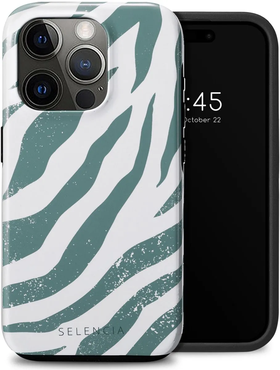 Selencia Hoesje iPhone 15 Pro Colorful Zebra Pine Blue