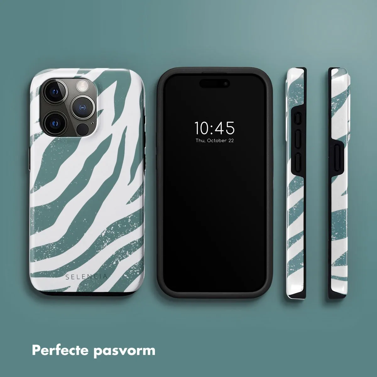 Selencia Hoesje iPhone 15 Pro Colorful Zebra Pine Blue