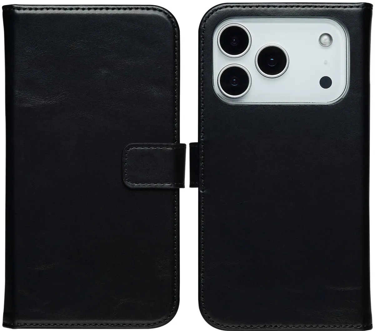 Selencia Hoesje iPhone 17 Pro - Echt Lederen Bookcase 3 Pasjes - Zwart