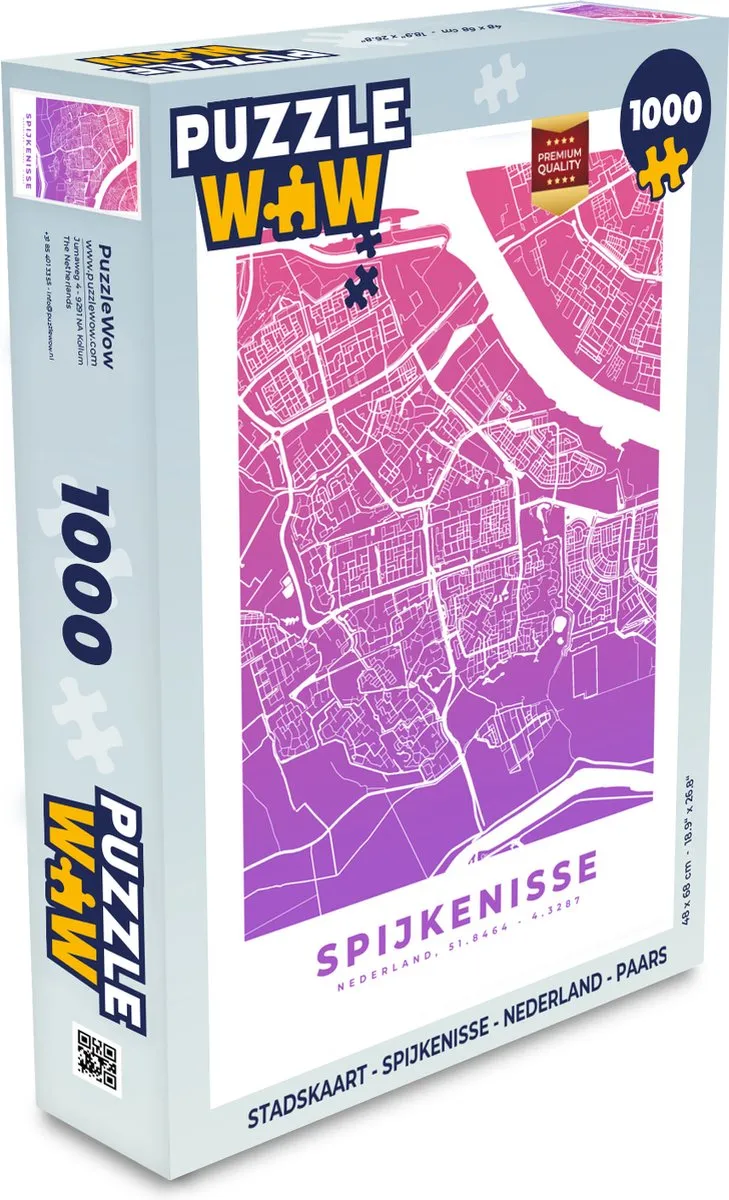 PuzzleWow Stadskaart Spijkenisse Legpuzzel 1000 Stuks - Multicolor